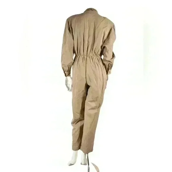 1980s BERGDORF GOODMAN Beige Tan Wool Mechanic Jumpsuit 12US USA - Picture 3 of 8